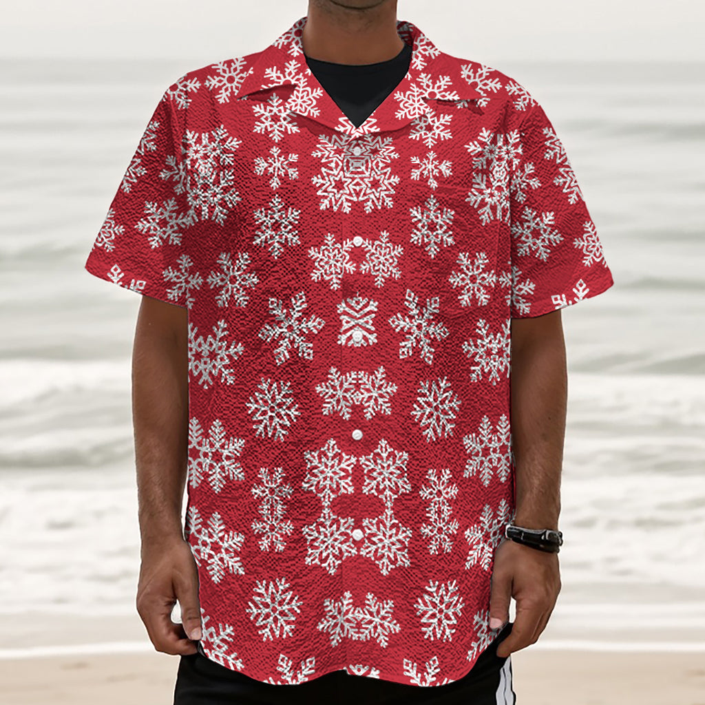 Merry Christmas Snowflakes Pattern Print Textured Short Sleeve Shirt