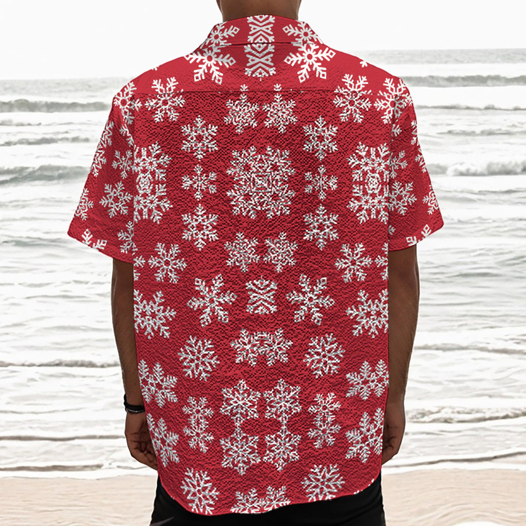 Merry Christmas Snowflakes Pattern Print Textured Short Sleeve Shirt