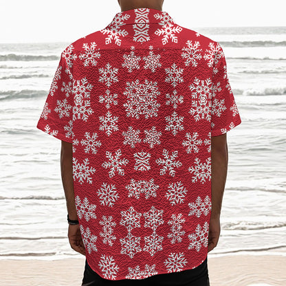 Merry Christmas Snowflakes Pattern Print Textured Short Sleeve Shirt