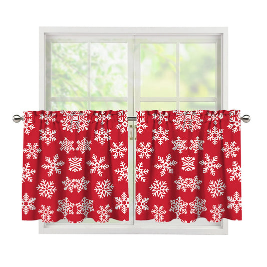 Merry Christmas Snowflakes Pattern Print Tier Curtains