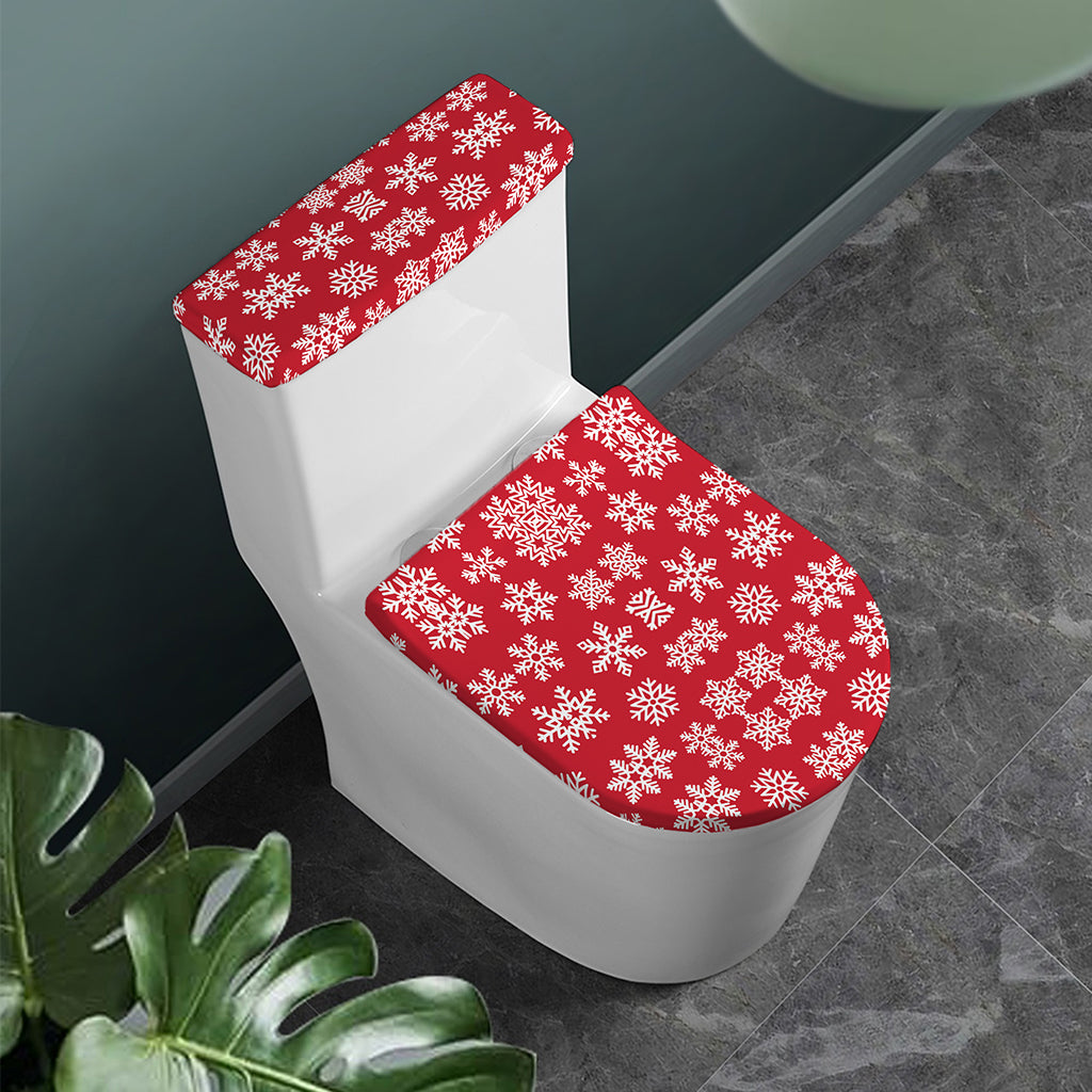 Merry Christmas Snowflakes Pattern Print Toilet Lid And Tank Cover Set