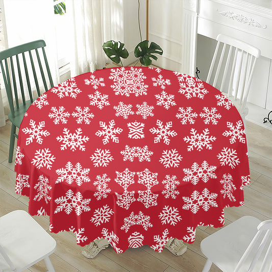 Merry Christmas Snowflakes Pattern Print Waterproof Round Tablecloth