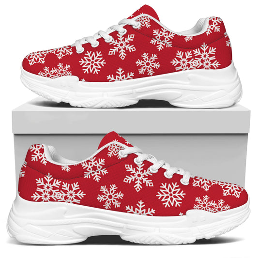 Merry Christmas Snowflakes Pattern Print White Chunky Shoes