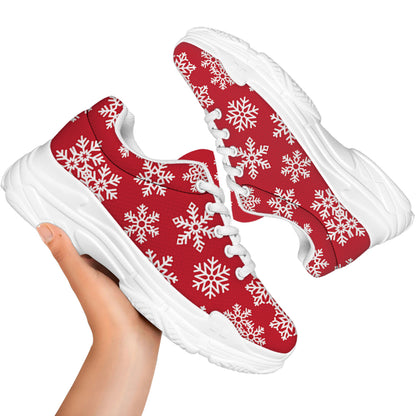 Merry Christmas Snowflakes Pattern Print White Chunky Shoes