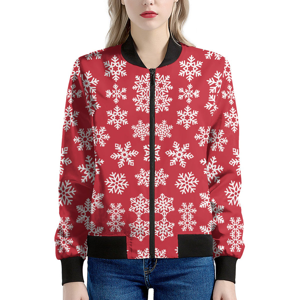 Merry Christmas Snowflakes Pattern Print Women's Bomber Jacket