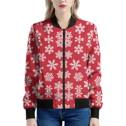 Merry Christmas Snowflakes Pattern Print Women's Bomber Jacket