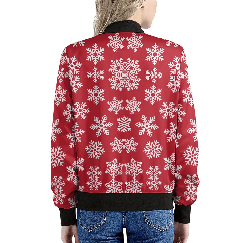 Merry Christmas Snowflakes Pattern Print Women's Bomber Jacket