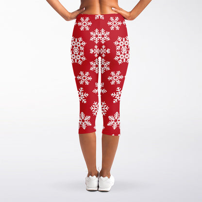 Merry Christmas Snowflakes Pattern Print Women's Capri Leggings