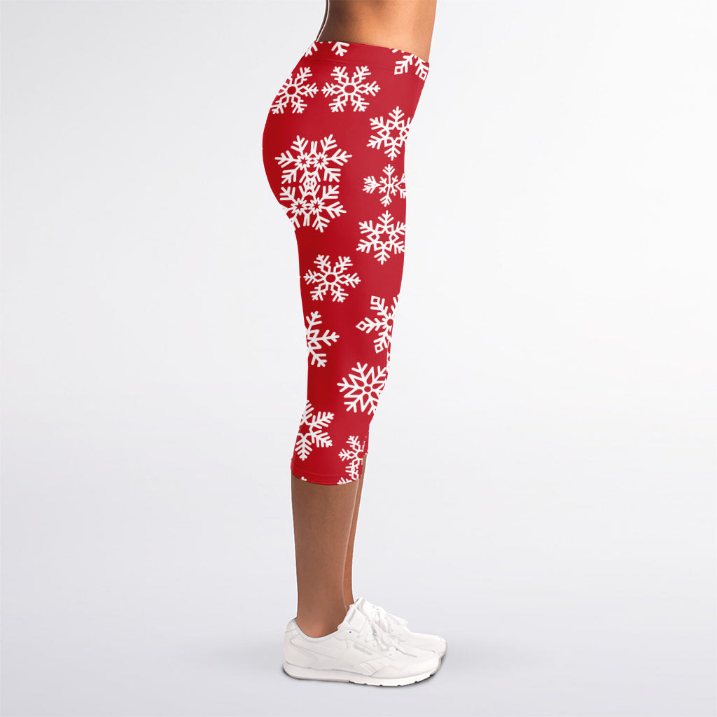 Merry Christmas Snowflakes Pattern Print Women's Capri Leggings