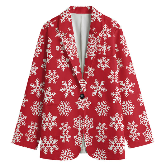 Merry Christmas Snowflakes Pattern Print Women's Cotton Blazer