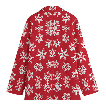 Merry Christmas Snowflakes Pattern Print Women's Cotton Blazer