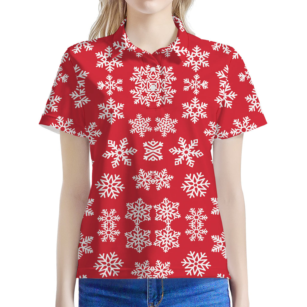 Merry Christmas Snowflakes Pattern Print Women's Polo Shirt