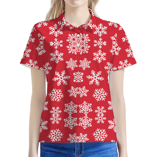 Merry Christmas Snowflakes Pattern Print Women's Polo Shirt