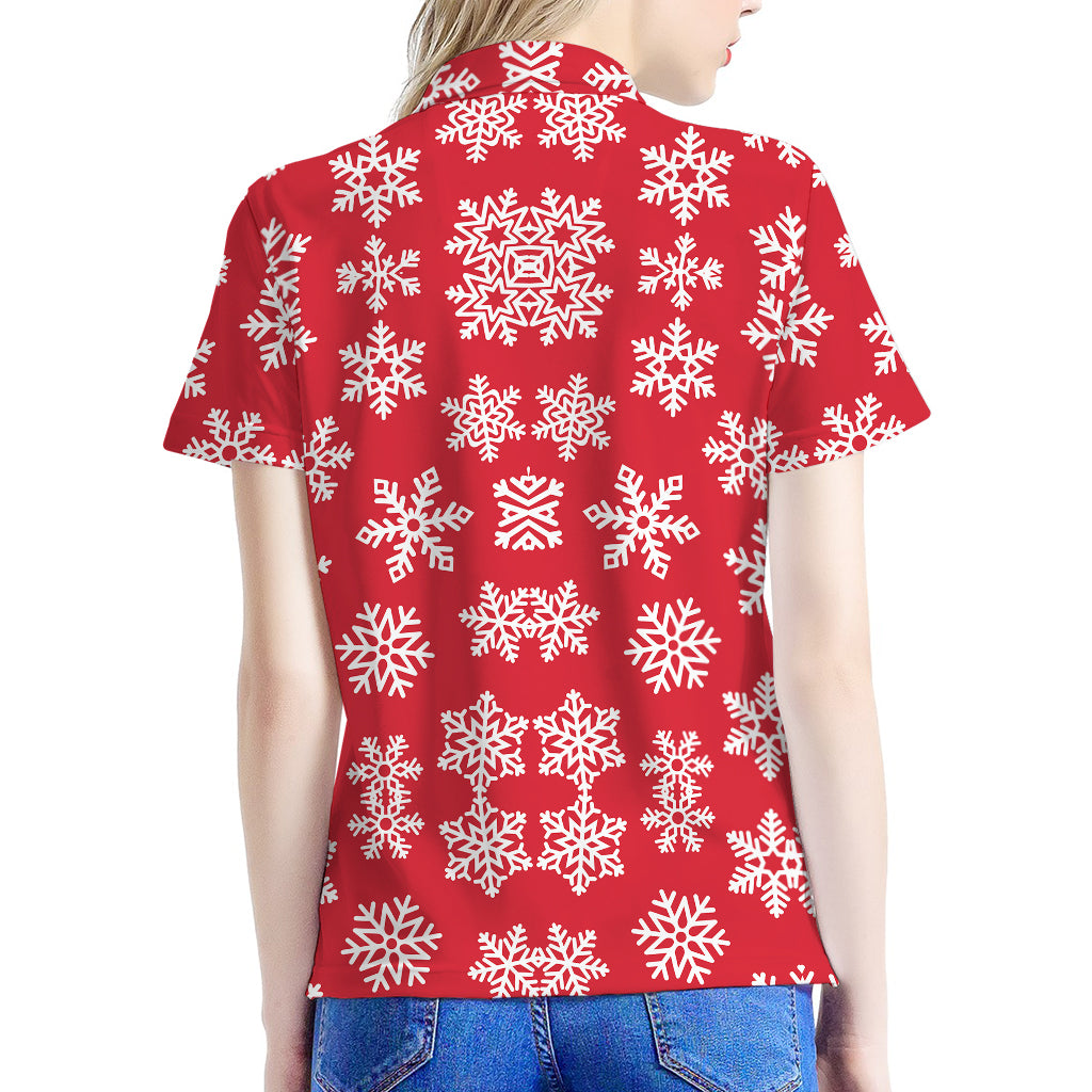 Merry Christmas Snowflakes Pattern Print Women's Polo Shirt