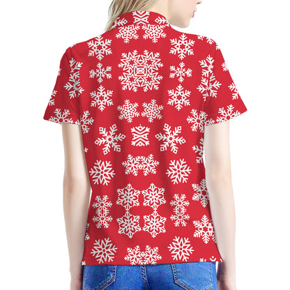 Merry Christmas Snowflakes Pattern Print Women's Polo Shirt