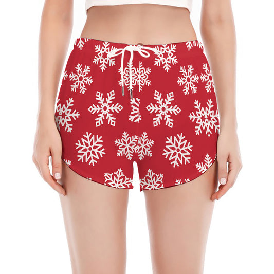 Merry Christmas Snowflakes Pattern Print Women's Split Running Shorts