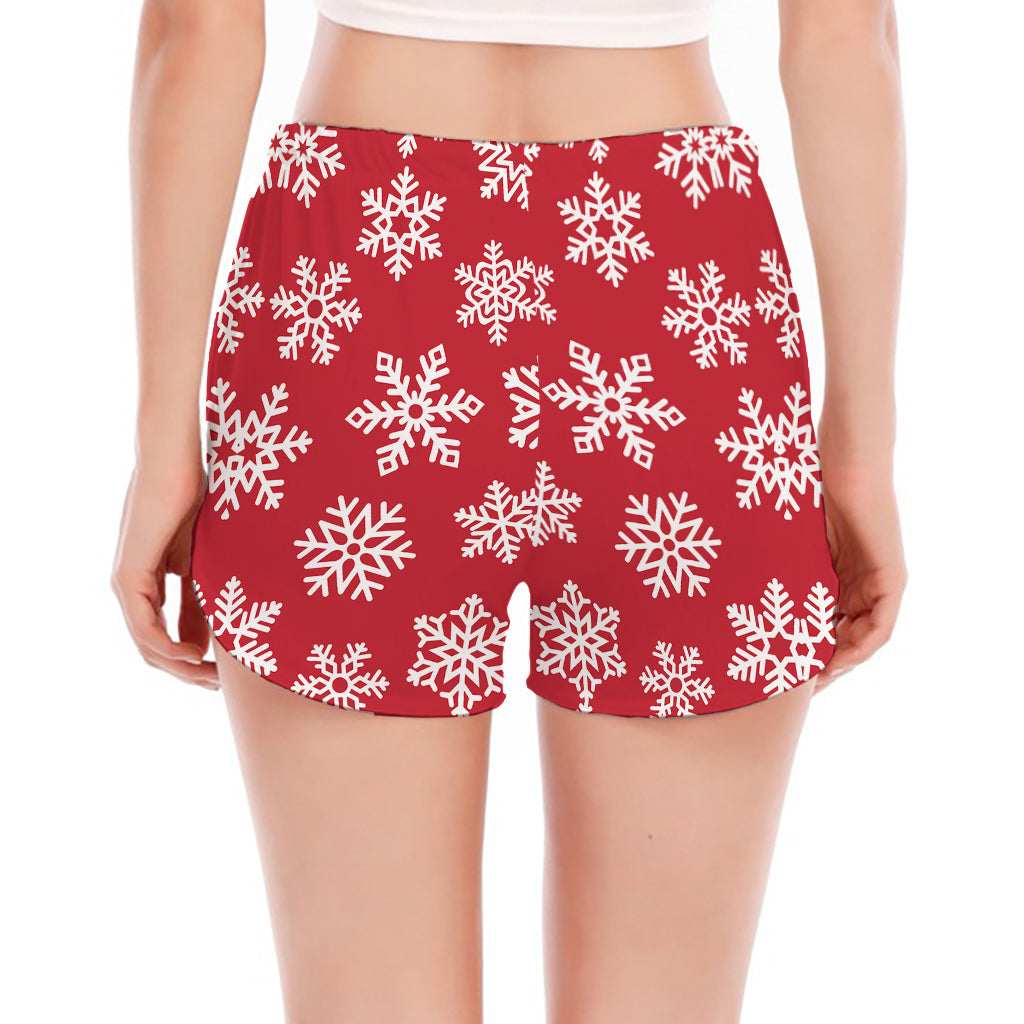 Merry Christmas Snowflakes Pattern Print Women's Split Running Shorts