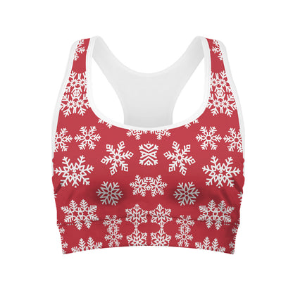 Merry Christmas Snowflakes Pattern Print Women's Sports Bra