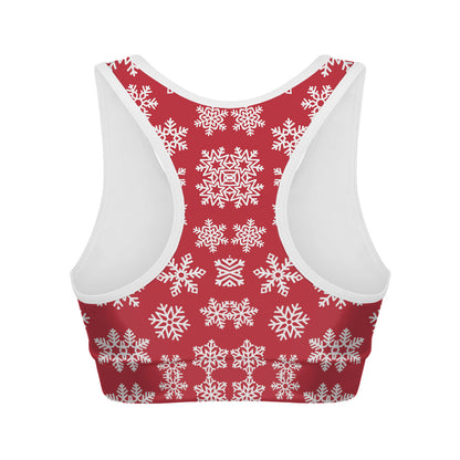 Merry Christmas Snowflakes Pattern Print Women's Sports Bra