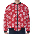 Merry Christmas Snowflakes Pattern Print Zip Sleeve Bomber Jacket