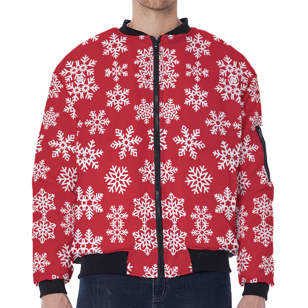 Merry Christmas Snowflakes Pattern Print Zip Sleeve Bomber Jacket