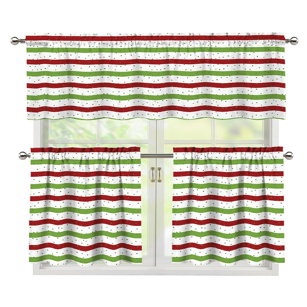 Merry Christmas Striped Pattern Print 3 Piece Kitchen Curtains