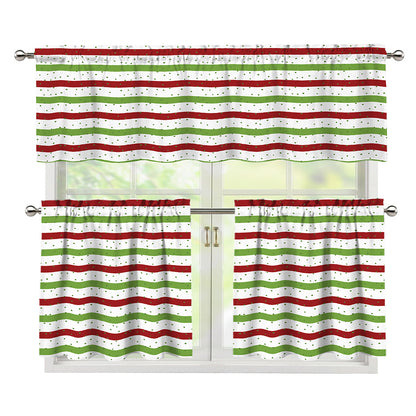 Merry Christmas Striped Pattern Print 3 Piece Kitchen Curtains