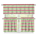 Merry Christmas Striped Pattern Print 3 Piece Kitchen Curtains