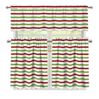 Merry Christmas Striped Pattern Print 3 Piece Kitchen Curtains