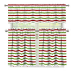 Merry Christmas Striped Pattern Print 3 Piece Kitchen Curtains