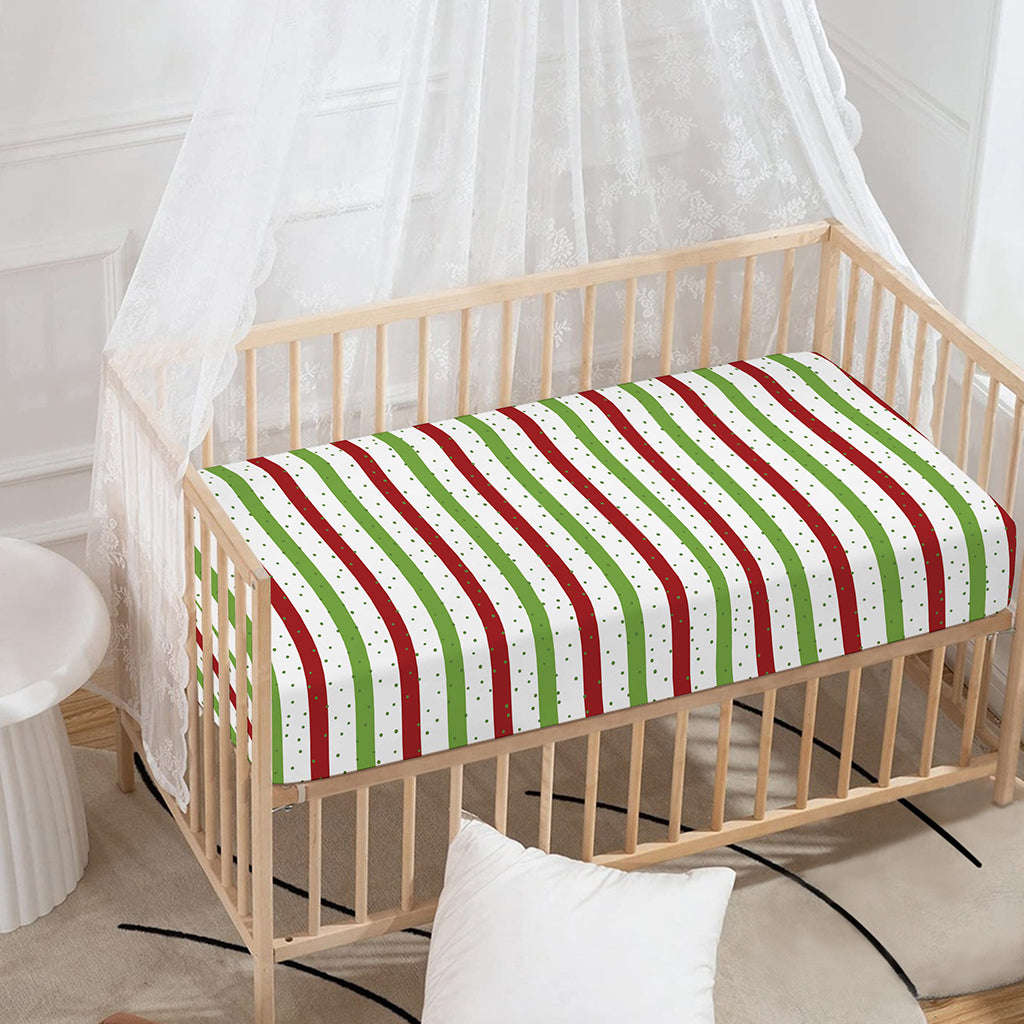 Merry Christmas Striped Pattern Print Baby Crib Sheet