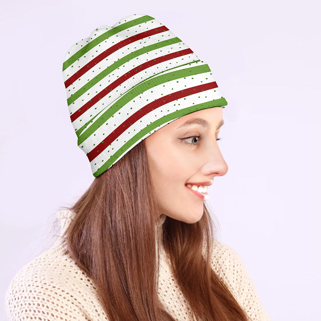 Merry Christmas Striped Pattern Print Beanie