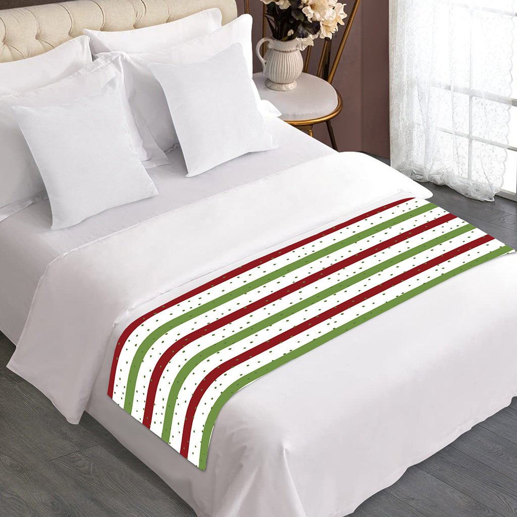 Merry Christmas Striped Pattern Print Bed Runner