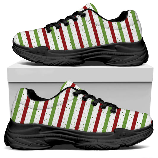 Merry Christmas Striped Pattern Print Black Chunky Shoes