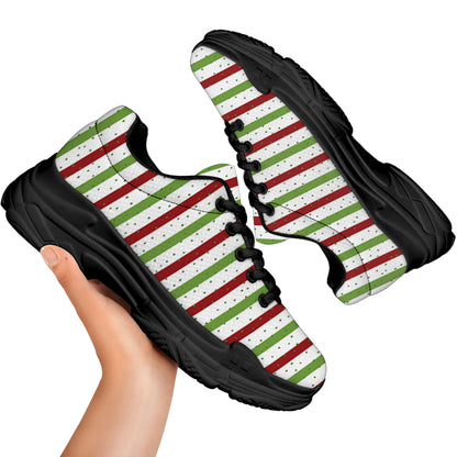 Merry Christmas Striped Pattern Print Black Chunky Shoes