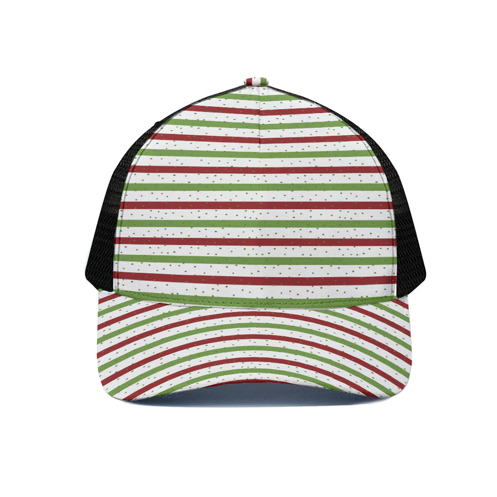 Merry Christmas Striped Pattern Print Black Mesh Trucker Cap