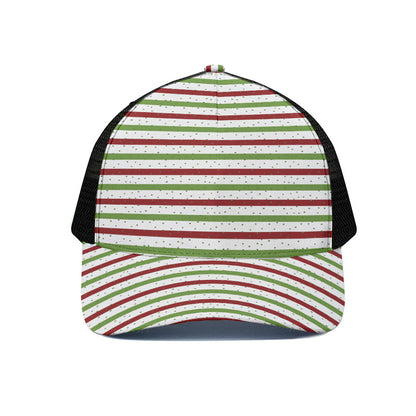 Merry Christmas Striped Pattern Print Black Mesh Trucker Cap