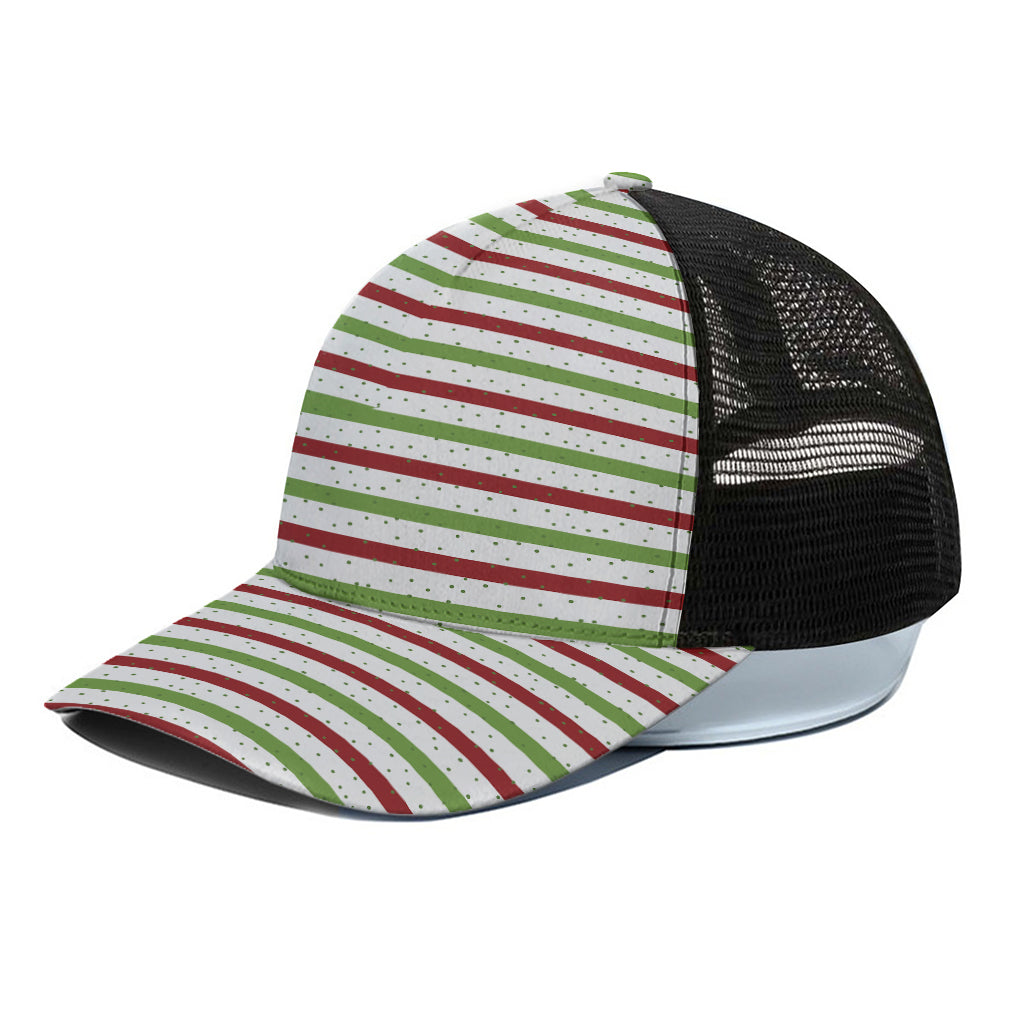 Merry Christmas Striped Pattern Print Black Mesh Trucker Cap