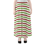 Merry Christmas Striped Pattern Print Chiffon Maxi Skirt