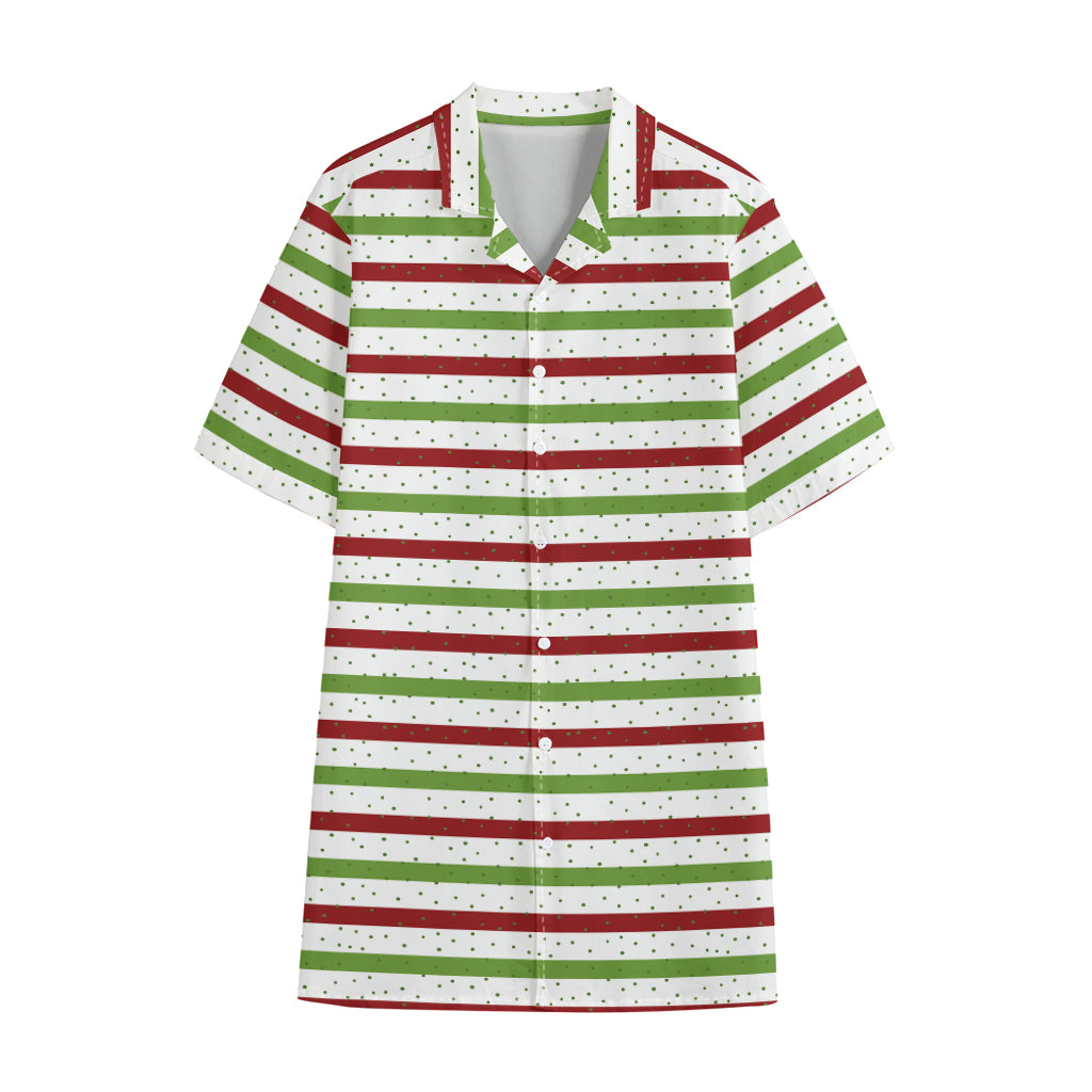 Merry Christmas Striped Pattern Print Cotton Hawaiian Shirt