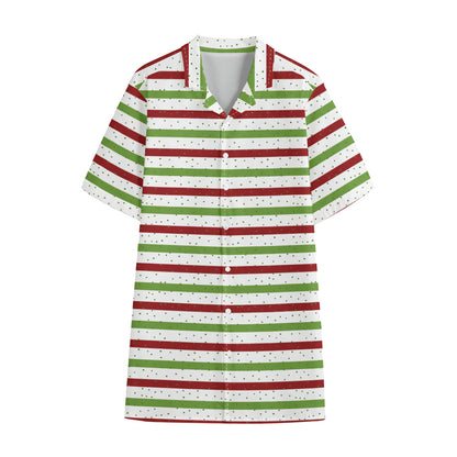 Merry Christmas Striped Pattern Print Cotton Hawaiian Shirt
