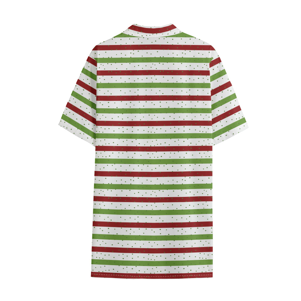 Merry Christmas Striped Pattern Print Cotton Hawaiian Shirt