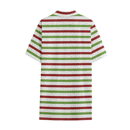 Merry Christmas Striped Pattern Print Cotton Hawaiian Shirt