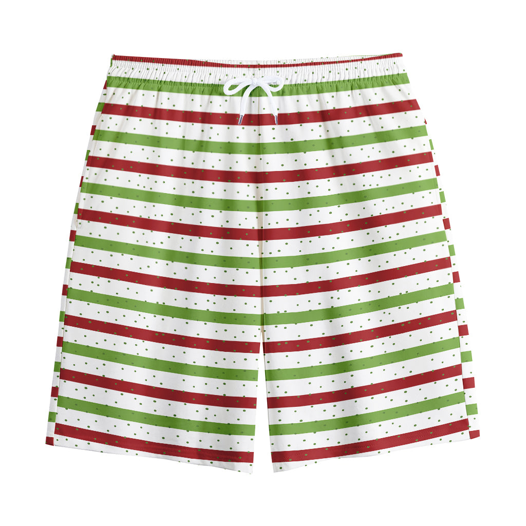 Merry Christmas Striped Pattern Print Cotton Shorts