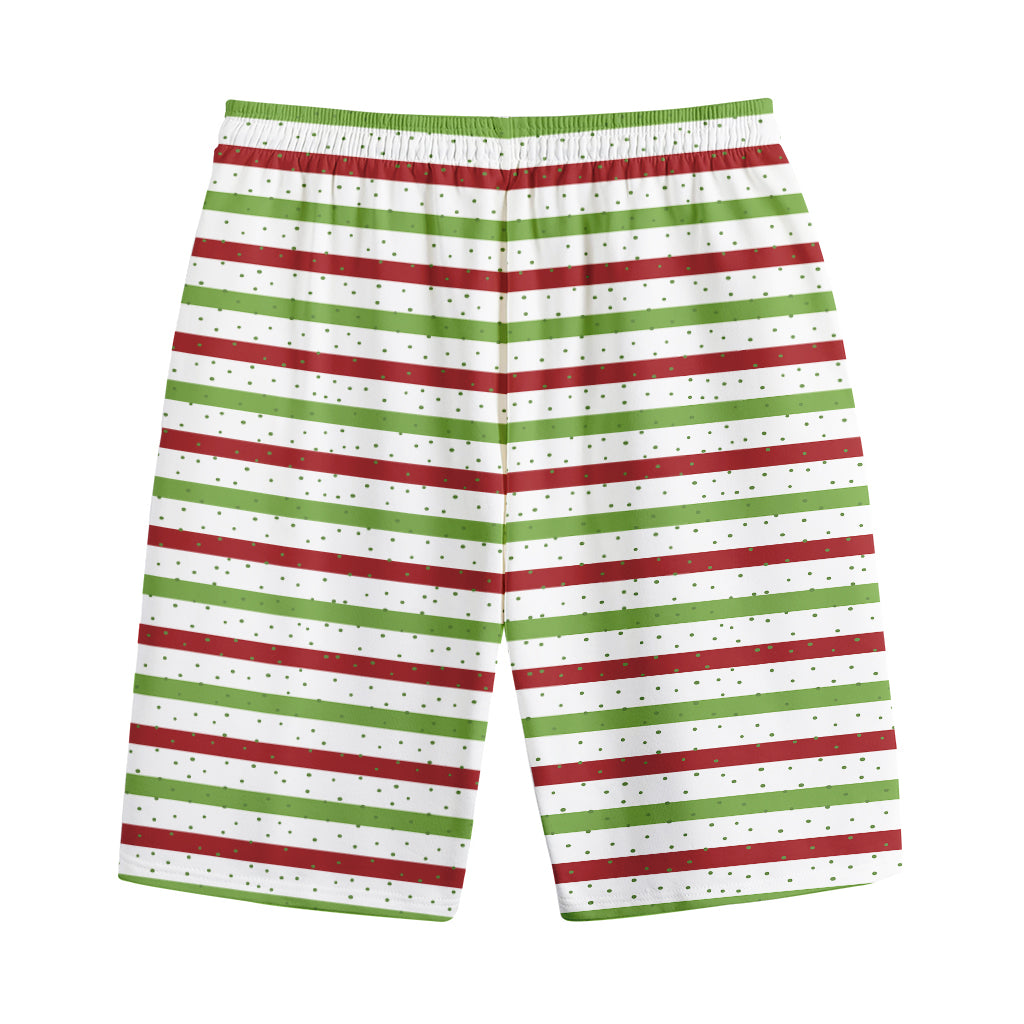 Merry Christmas Striped Pattern Print Cotton Shorts