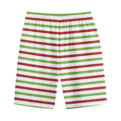 Merry Christmas Striped Pattern Print Cotton Shorts