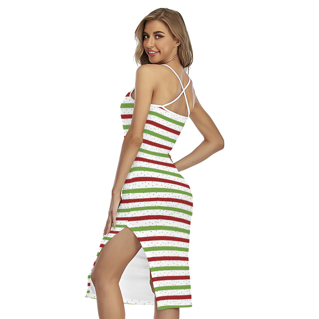 Merry Christmas Striped Pattern Print Cross Back Cami Dress
