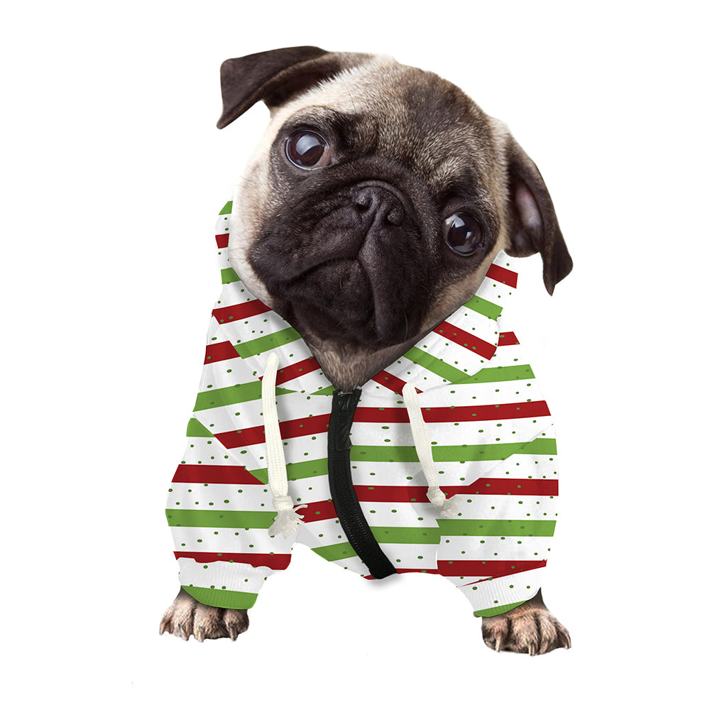 Merry Christmas Striped Pattern Print Dog Zip Up Hoodie