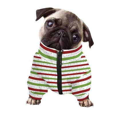 Merry Christmas Striped Pattern Print Dog Zip Up Jacket