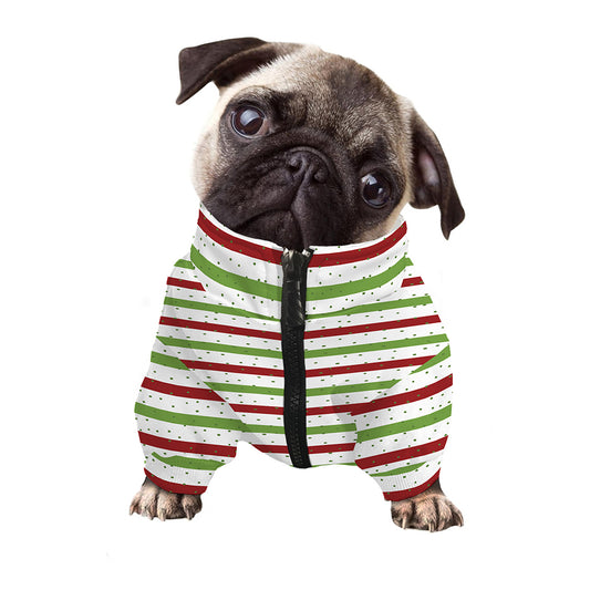Merry Christmas Striped Pattern Print Dog Zip Up Jacket